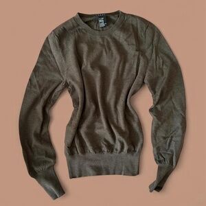 THEORY 100% Wool Crewneck Pullover in Dark Brown, Size Large